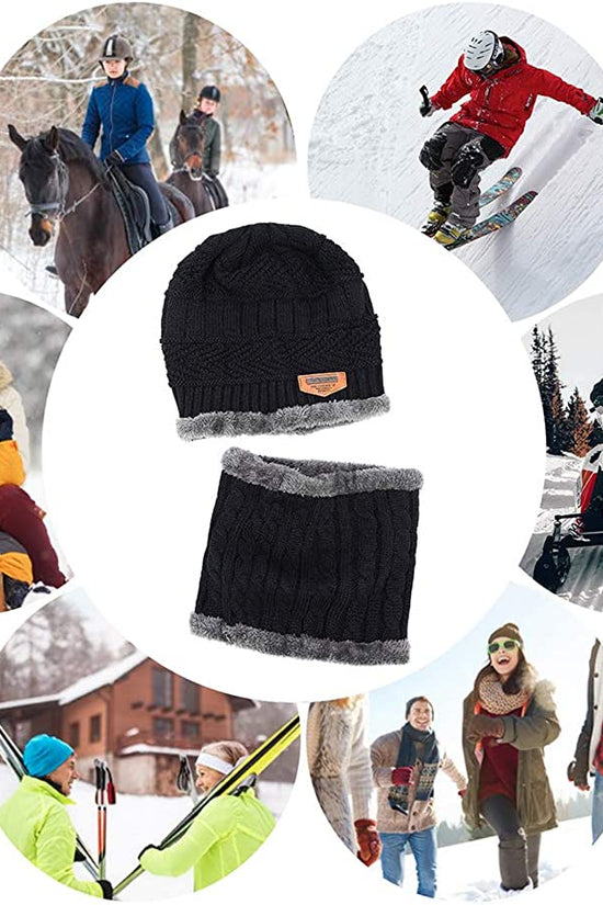 Unisex Beanie Wool Cap with Neck Warmer