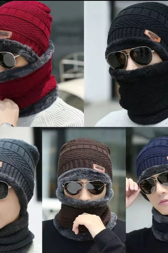 Unisex Beanie Wool Cap with Neck Warmer