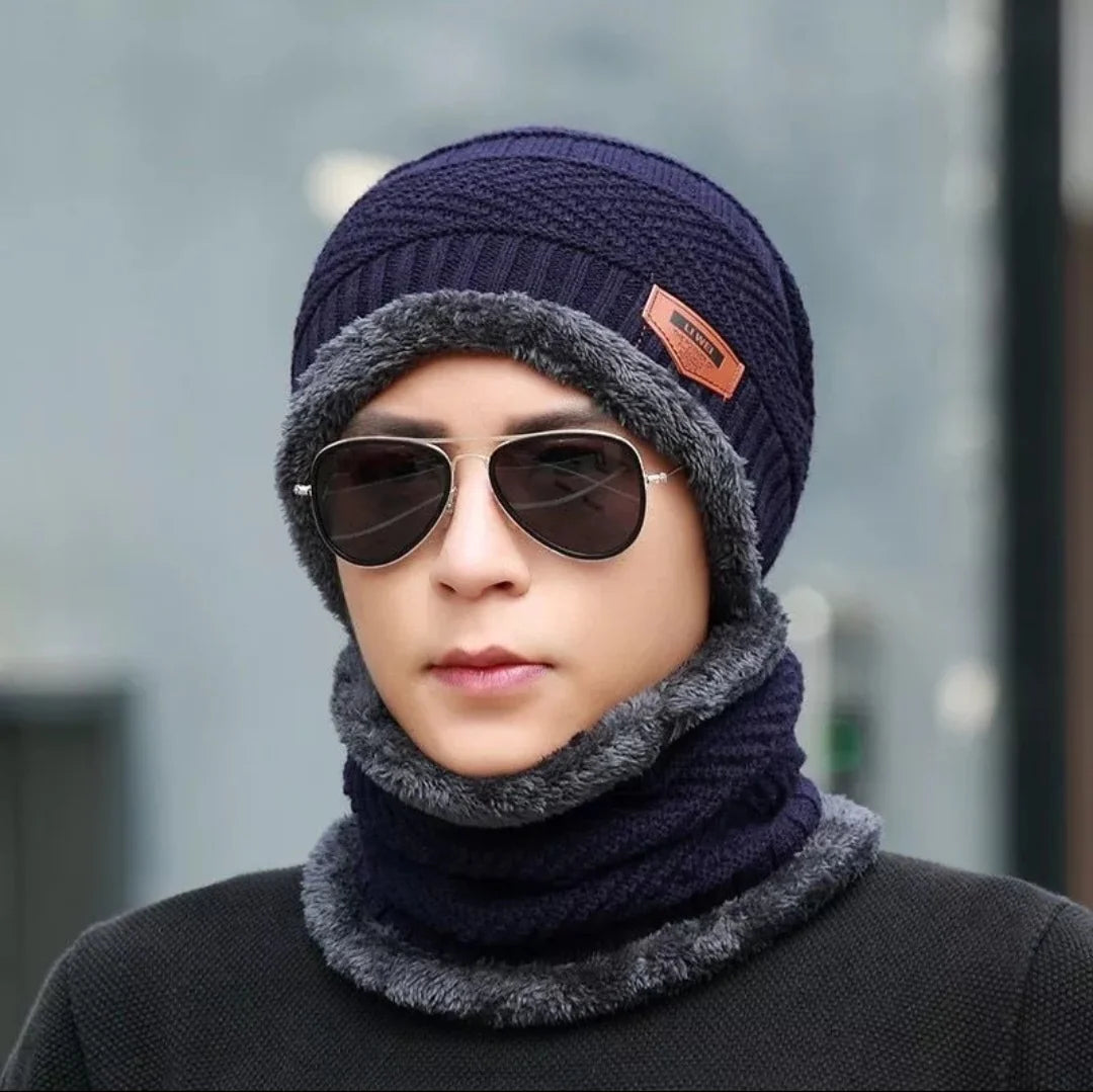 Unisex Beanie Wool Cap with Neck Warmer