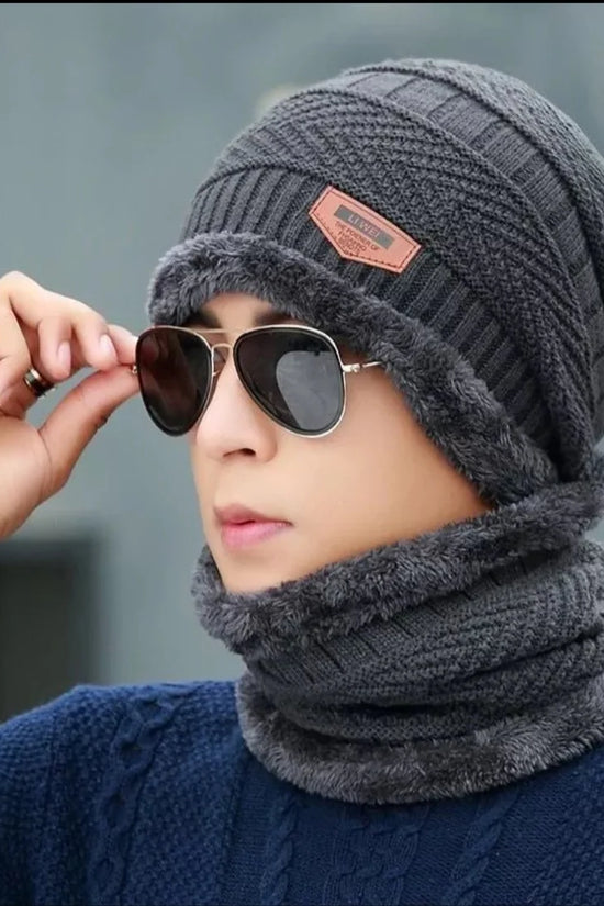 Unisex Beanie Wool Cap with Neck Warmer