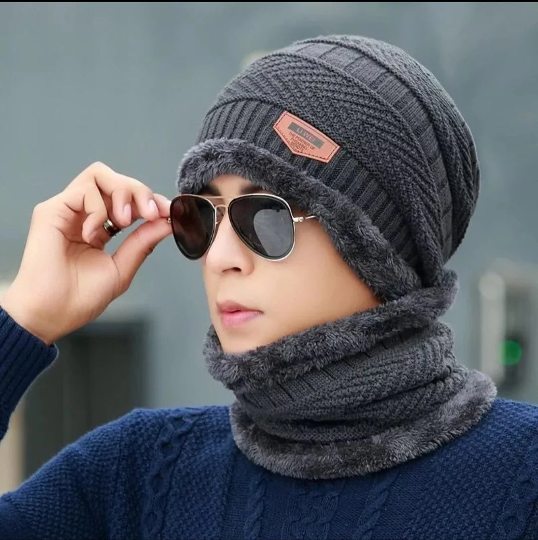 Unisex Beanie Wool Cap with Neck Warmer