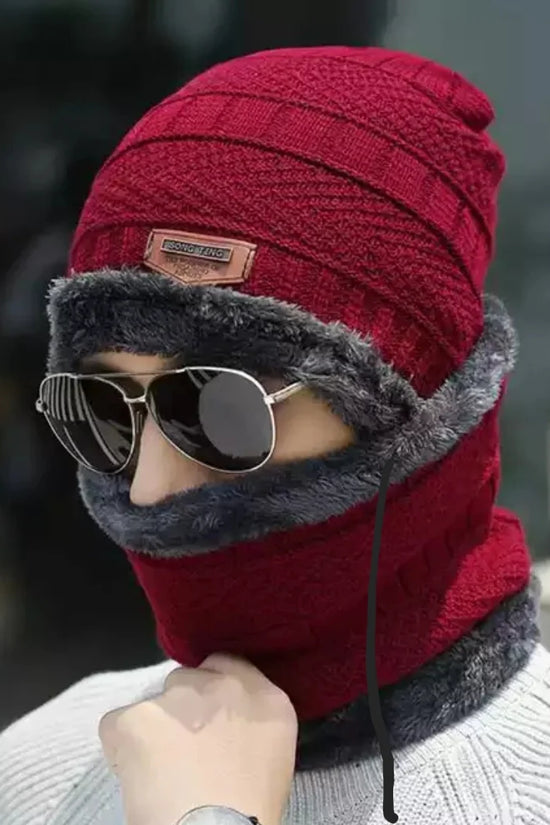 Unisex Beanie Wool Cap with Neck Warmer