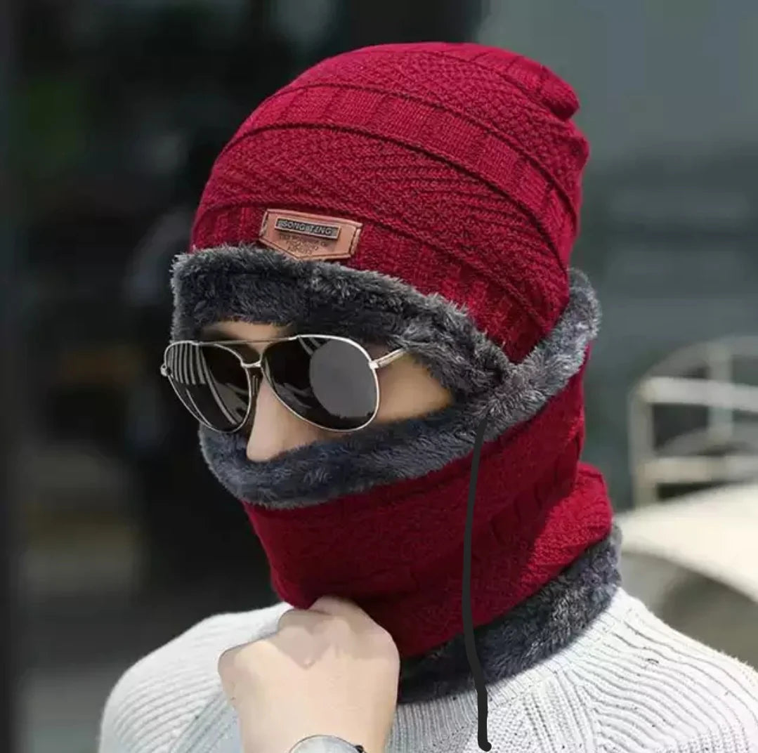 Unisex Beanie Wool Cap with Neck Warmer