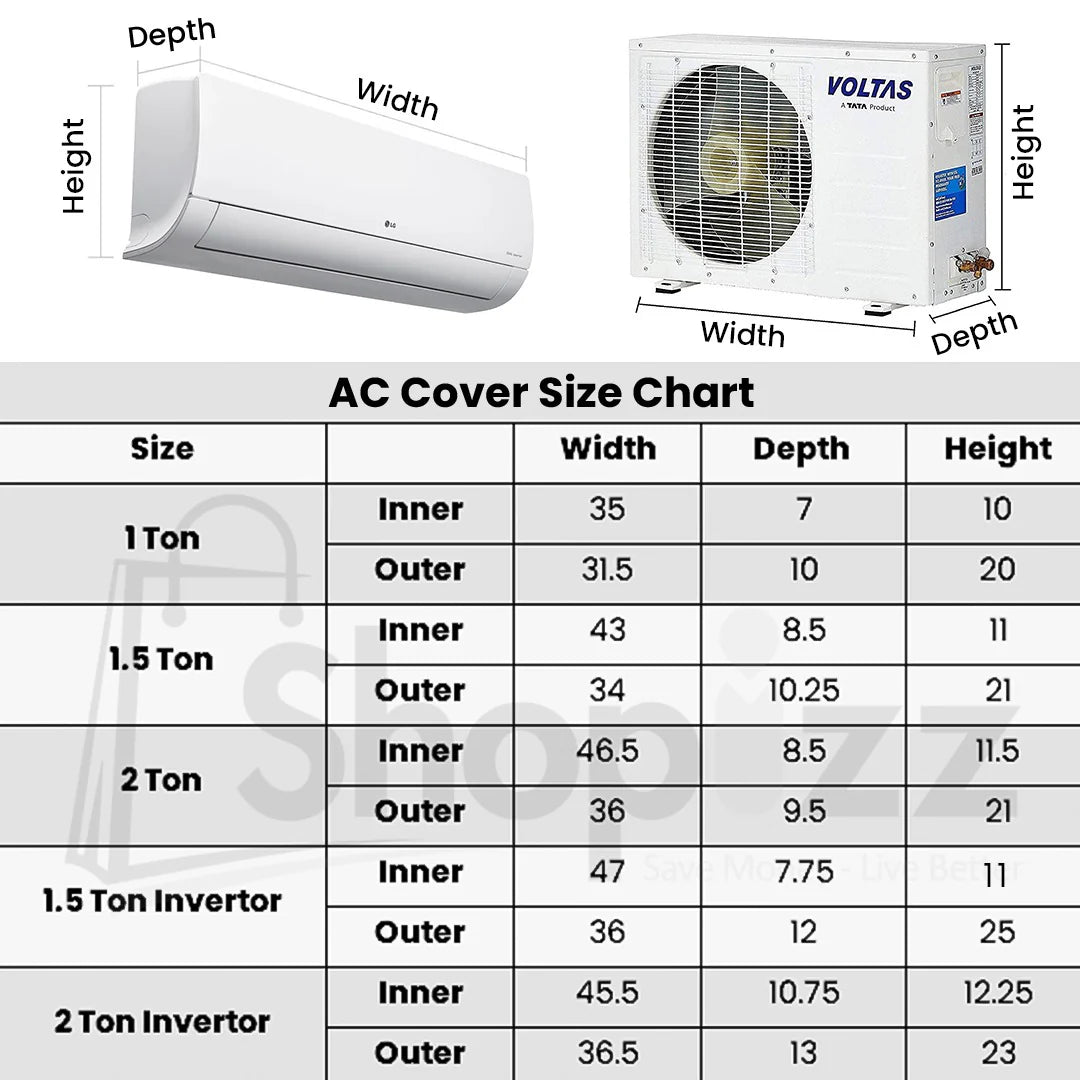 Parachute Fabric Dust & Waterproof Inner + Outer Ac Cover (Check Size Chart)