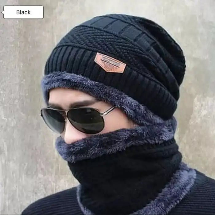 Unisex Beanie Wool Cap with Neck Warmer